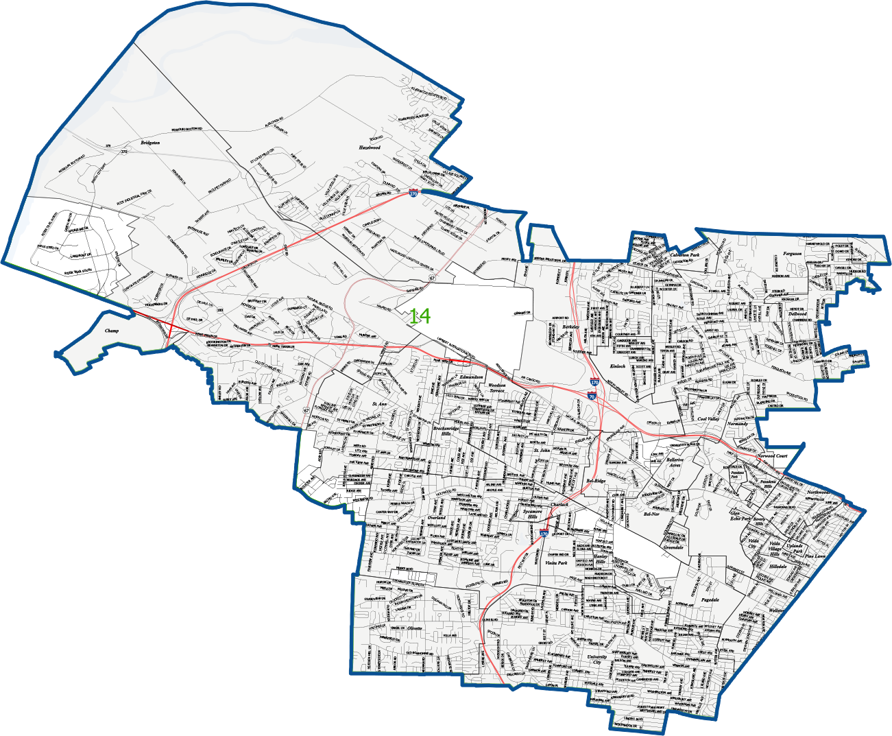 Map of Missouri’s 14th Senate District